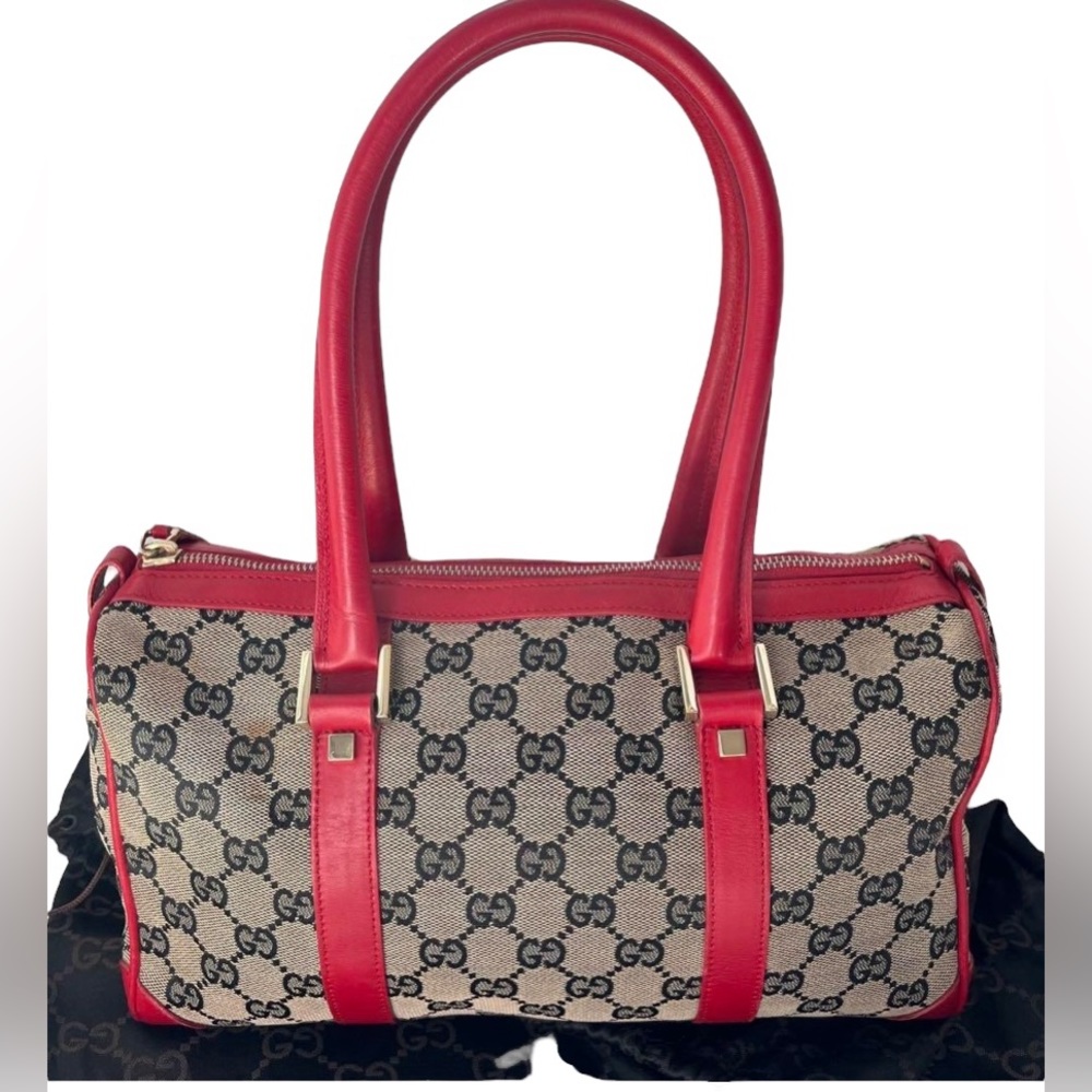 Gucci GG Canvas Silver hardware Boston Bag with DUSTBAG
